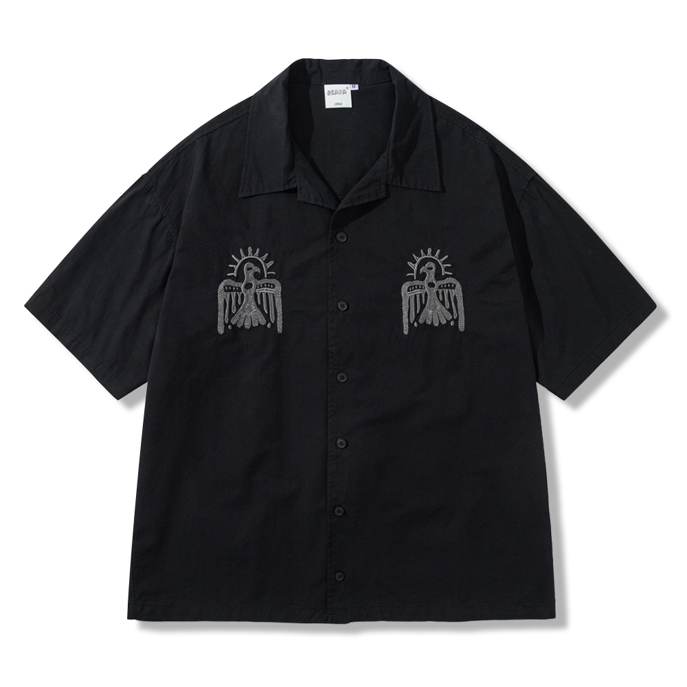 ナバホ サンダーバード刺繍付き開襟シャツ