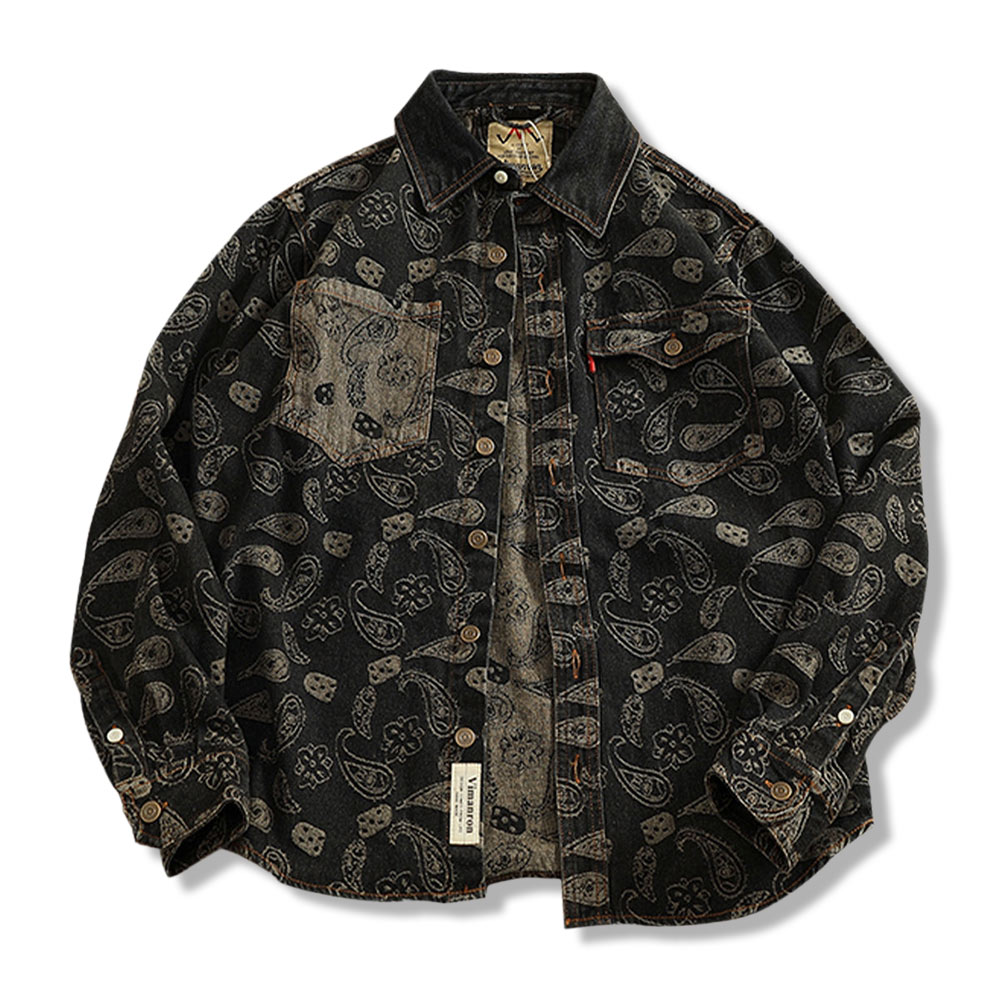 ヘビーウェイト　ペイズリー総柄ジャカードデニムシャツ