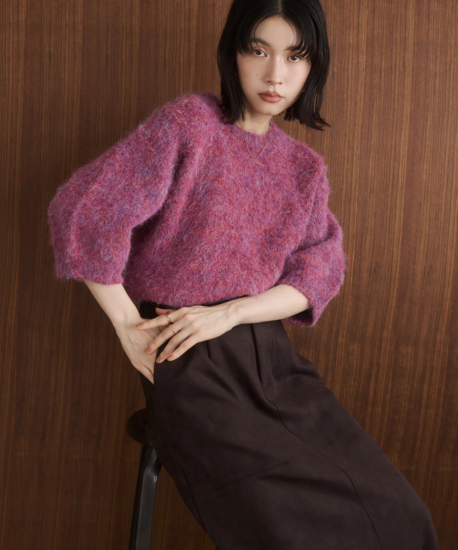 モヘアタッチ 半袖ニット