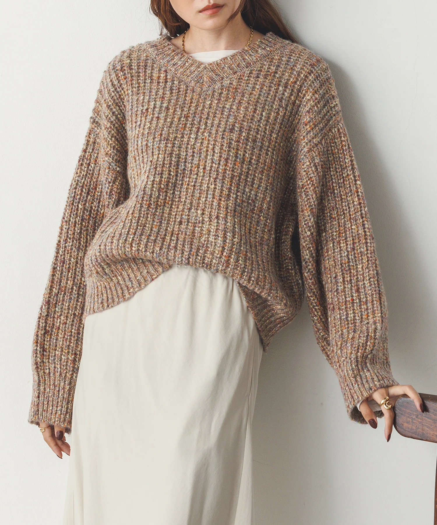 ラメ混ワイドショートニット