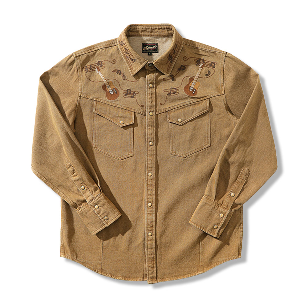 総刺繍　ブルースロックウエスタンシャツ