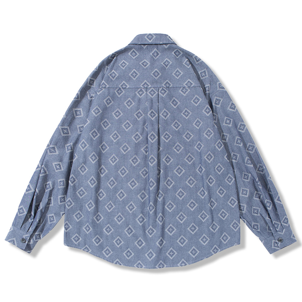 和風シンプルデザイン　レトロな幾何学ジャカード長袖シャツ
