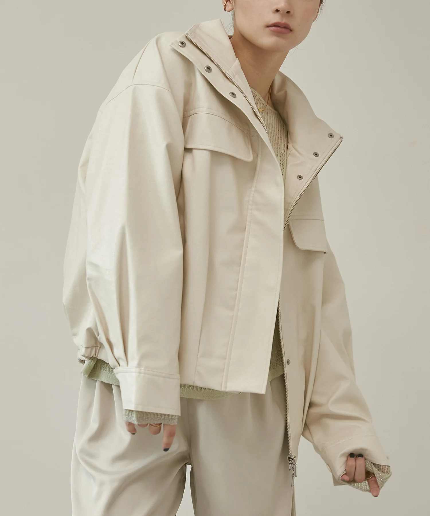 フェイクレザー オーバーブルゾン