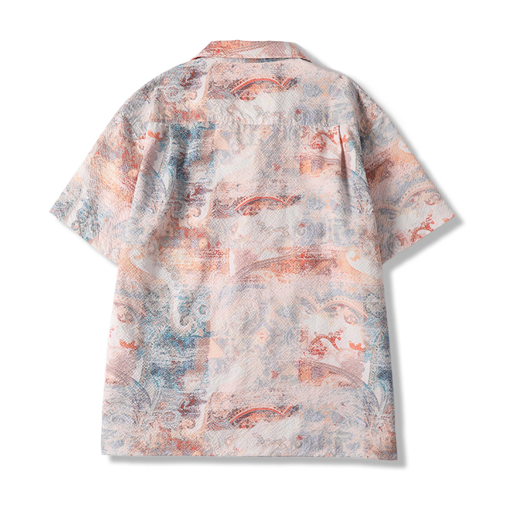 「東方霊草」プリント　シアサッカー素材オープンカラーシャツ