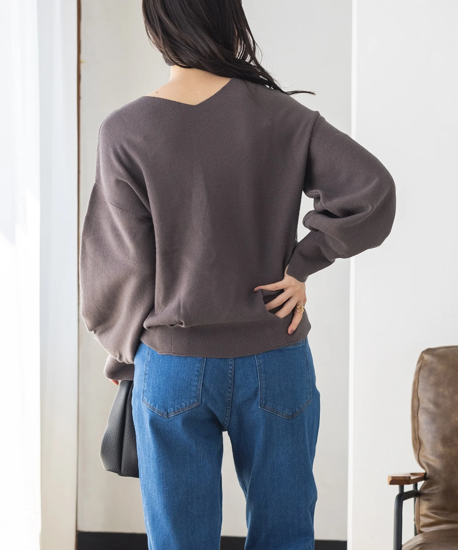 静電気防止 やわもちヤーン ぽわん袖ニット