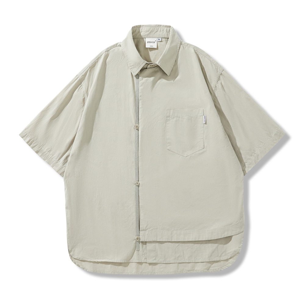 ヴィンテージ風斜め前立てフェイクレイヤードシャツ