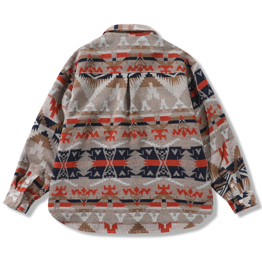 ナバホ柄民族風ジャカード長袖ラシャシャツ