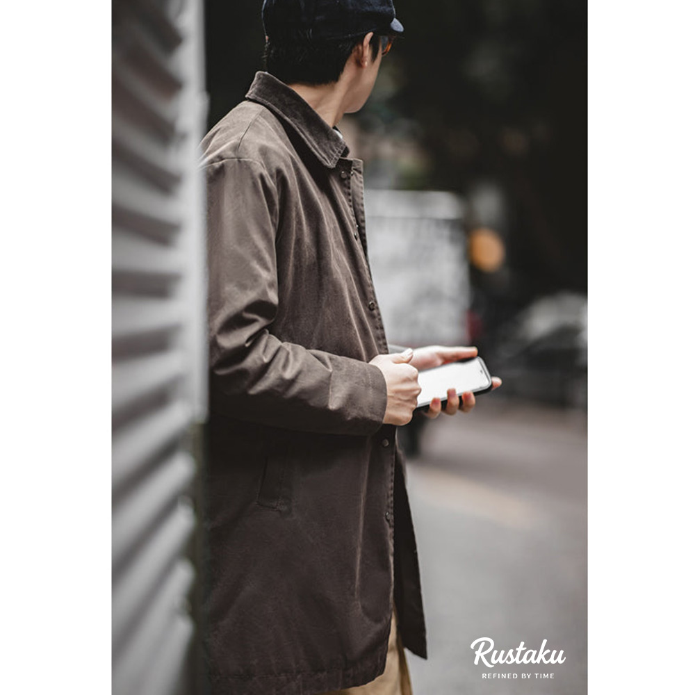 ブリティッシュスタイル　防水・防風ワックスロングコート