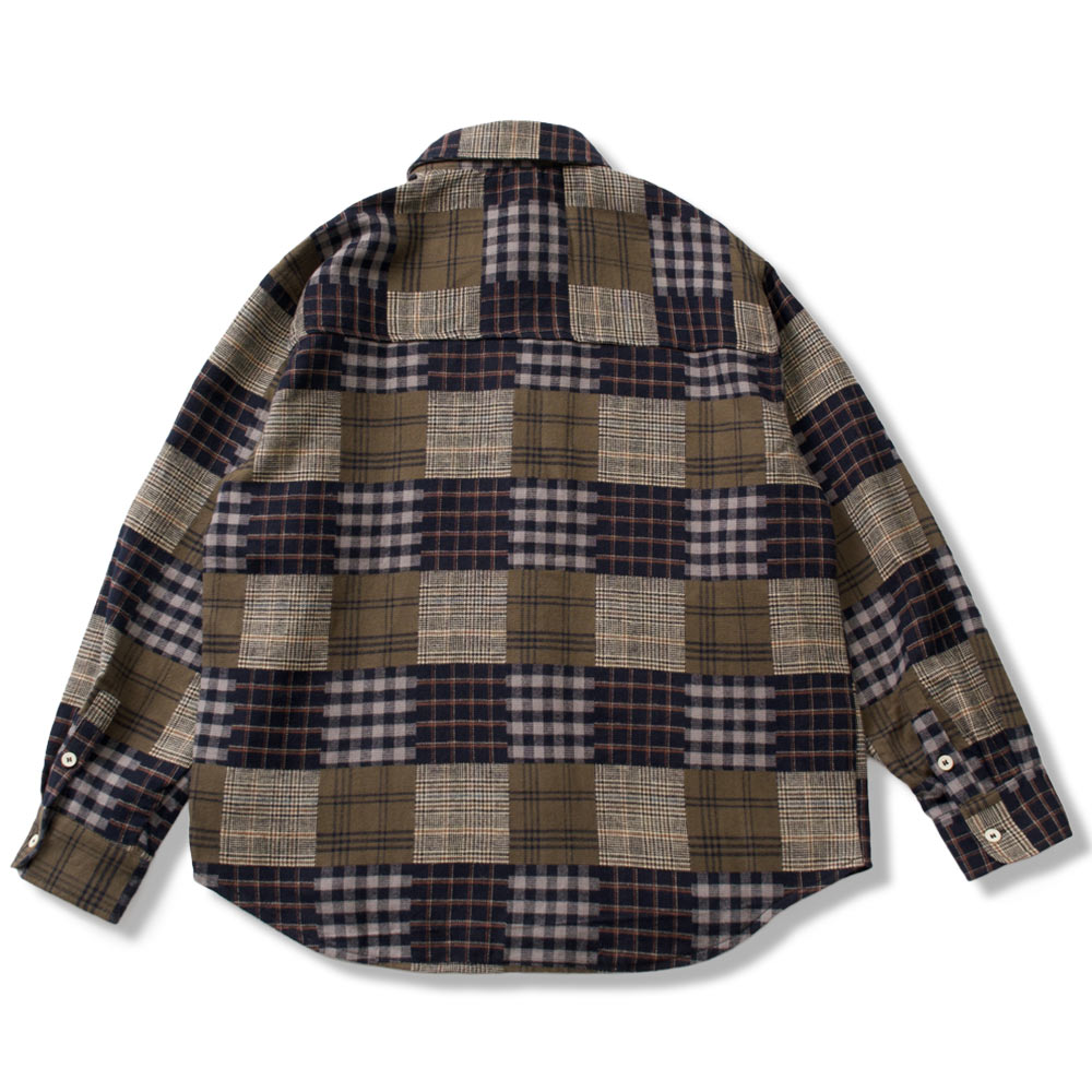 4種チェックパッチワーク風先染め長袖シャツ