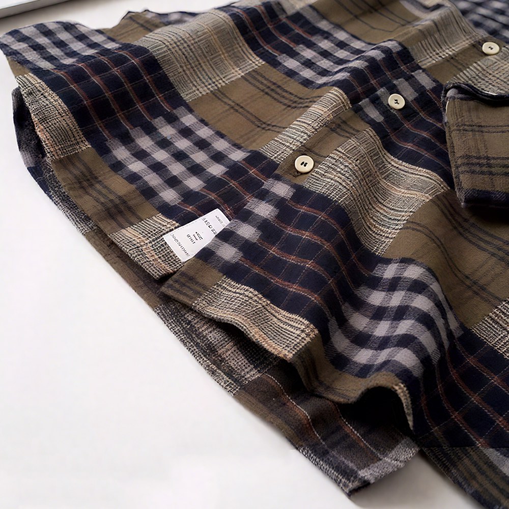 4種チェックパッチワーク風先染め長袖シャツ