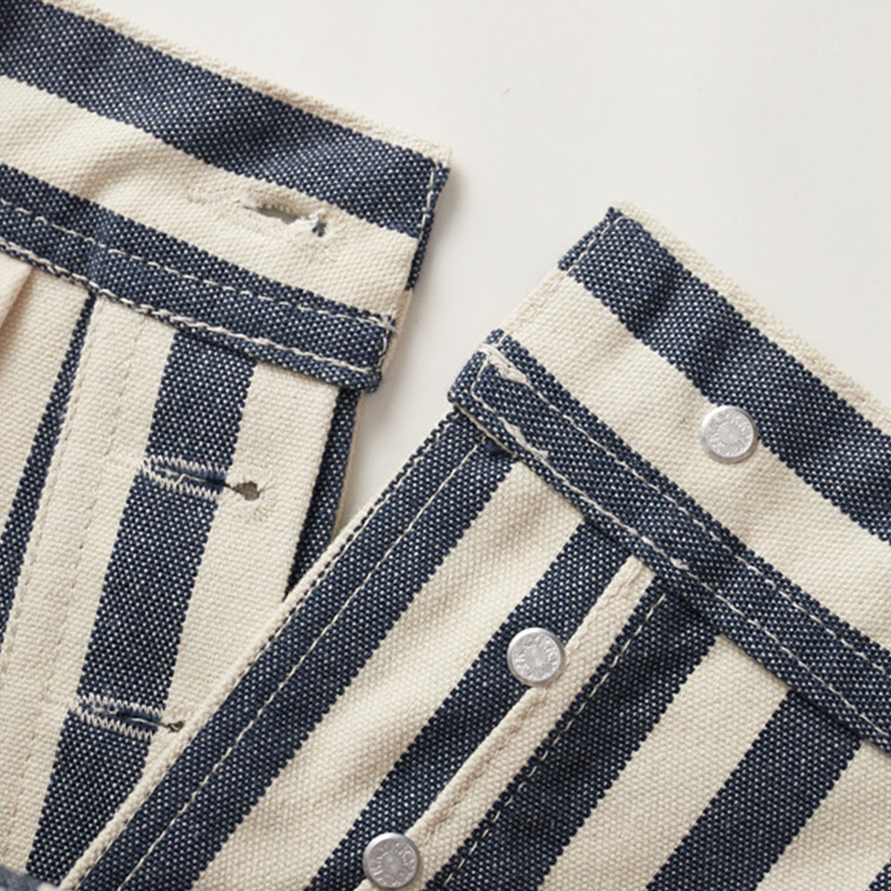 14オンス厚手仕様　 カスタム織りブルーワイドストライプロガーワークパンツ